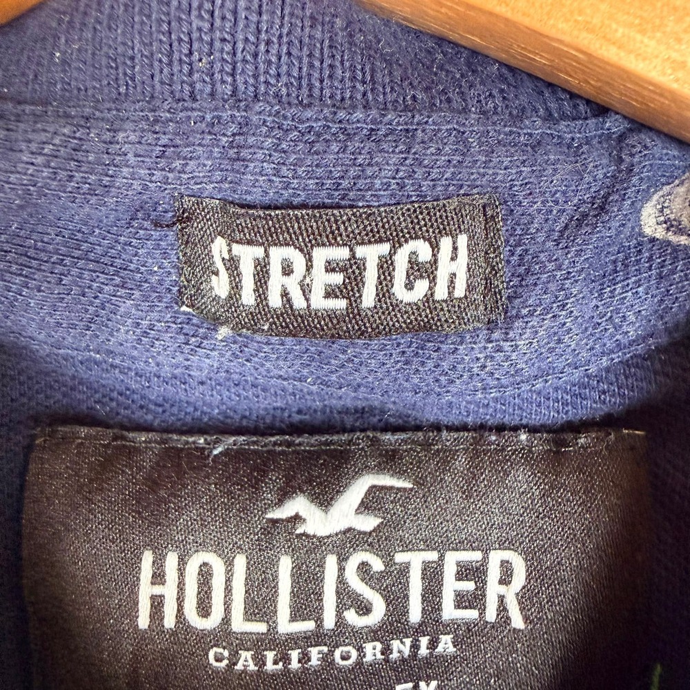 Hollister Epic Flex Polo Shirt Navy Skull Rose Print Stretch Men's Medium - Picture 4 of 6